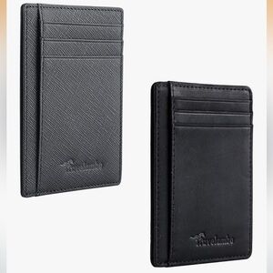Travelambo Men’s Black Slim Leather RFID-Blocking Card Holder Wallet